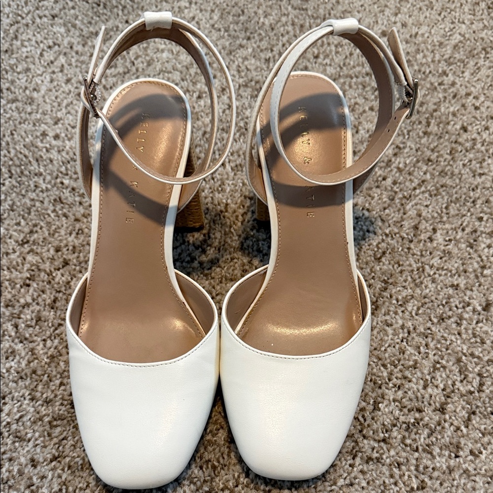 Kelly & Katie White Ankle-Strap Block Heels